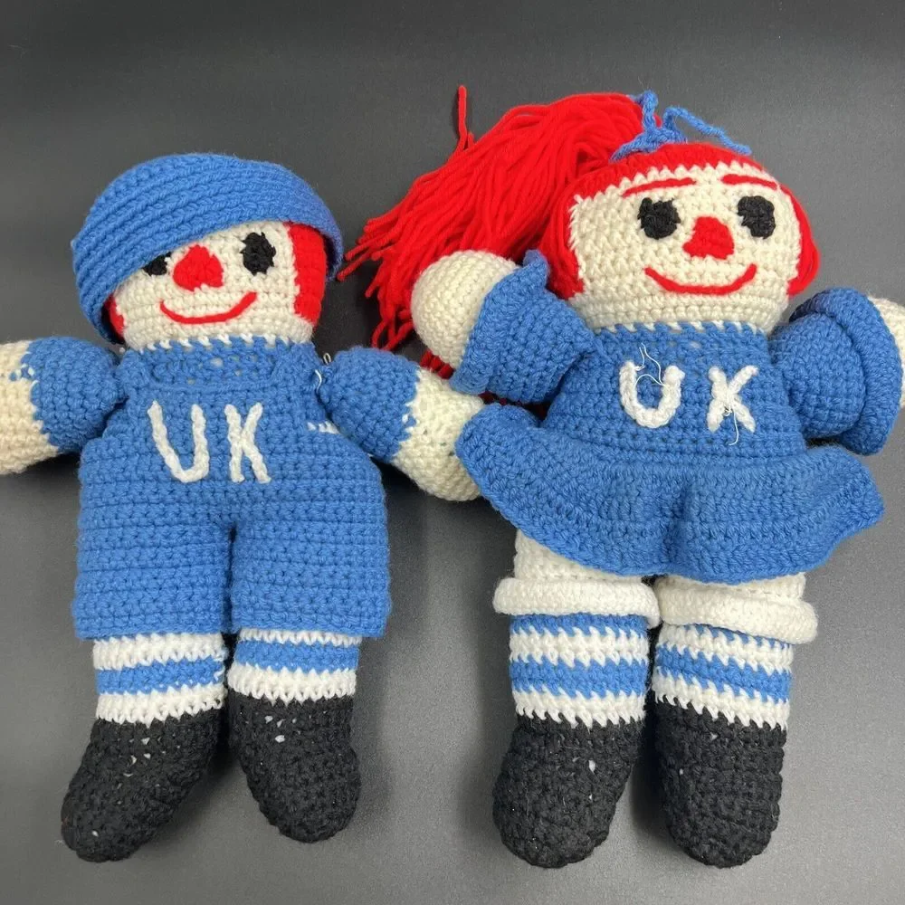 Handmade Crochet Raggedy Ann and Andy University‎ of Kentucky Plush Dolls